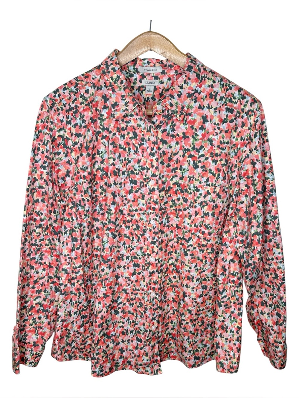 L.L. Bean Wrinkle Resistant Floral Button-Up Blouse Painterly Floral Size 3X